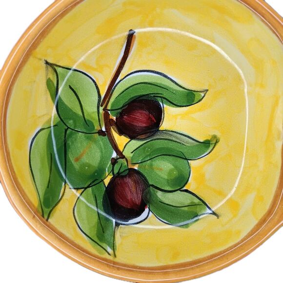 Olive Dish Two Section Yellow Handpainted Olives Leaves Branches Made In Italy - Picture 6 of 7